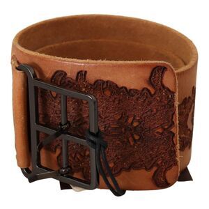 Scervino Street Brown Genuine Leather Black Logo Buckle Women's Belt